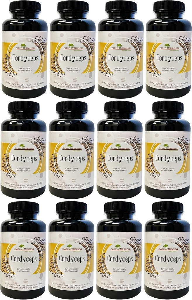 Aloha zāles Pure Cordyceps, Certified Organic Sēņu Papildinājums, Atbalsta Imunitāte un Enerģija, Iepakojums 12, 90 Kapsulas Katra