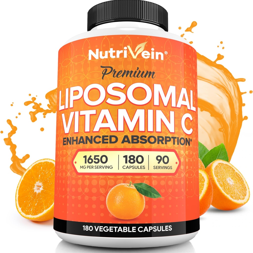 Nutriveīns Premium Liposomālais C vitamīna papildinājums 1650 mg - 180 Caps: Augstas absorbcijas augstas devas C vitamīna kapsulas veselas ķermeņa aizsargvielām un vispārējai labsajūtai
