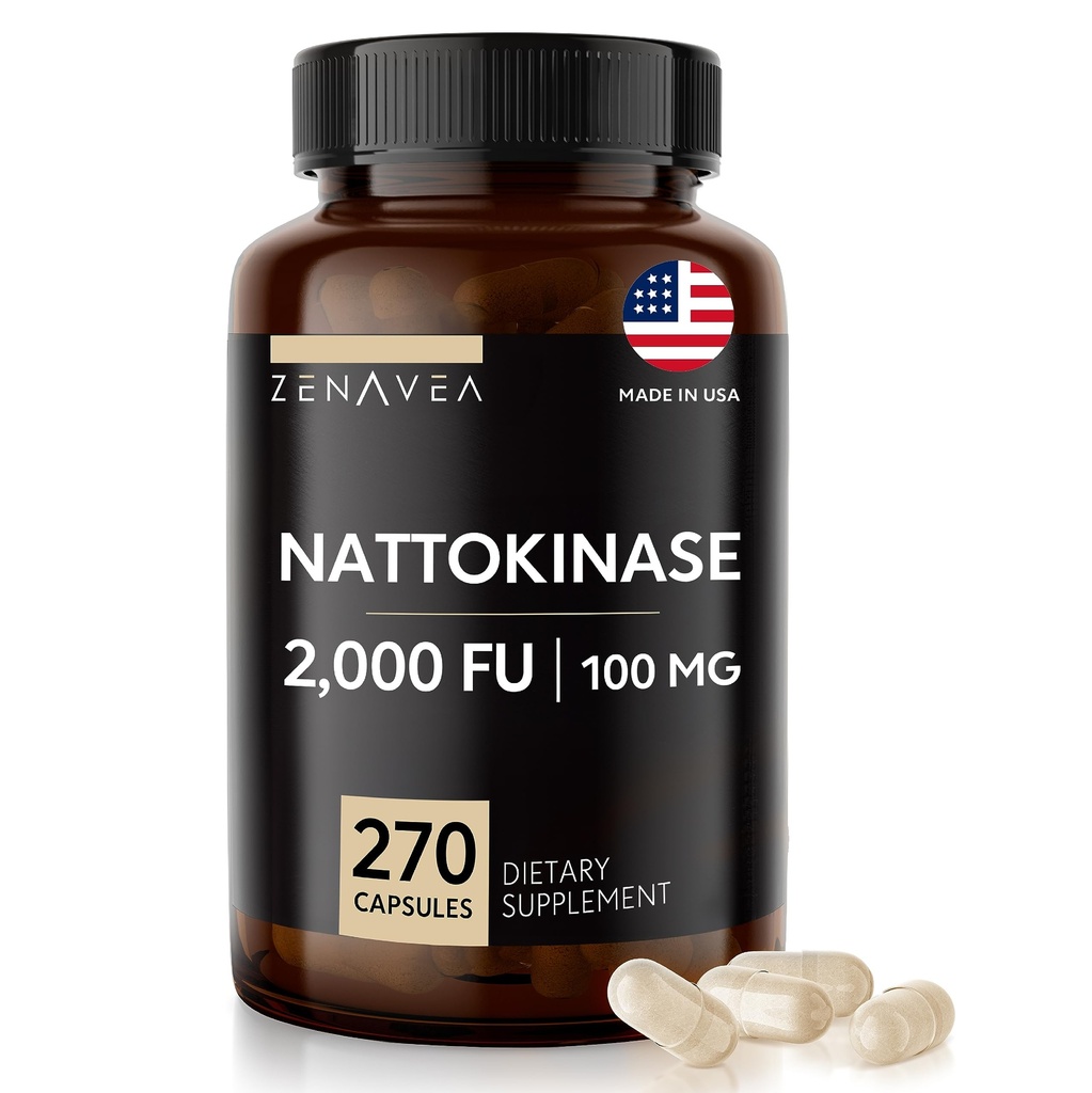 Nattokināzes papildinājums - 2000 enzīmu FU - 270 Nattokināzes 100 mg kapsulas - nesatur glutēnu, ne- GMO, vegans