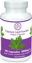 Papaya Leaf pulveris • 340 mg kapsulas • etikalizēti iegūtas, izmantojot trombocītu atbalstu • bez glutēna un laktozes • bez sojas • bez piedevām