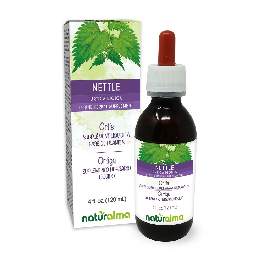 Naturalma Nattle (Urtica dioica) Lapu un saknes bez alkohola Tinktūra - 4 fl oz Šķidrais ekstrakts pilienos - Herbal Papildinājums - Vegan