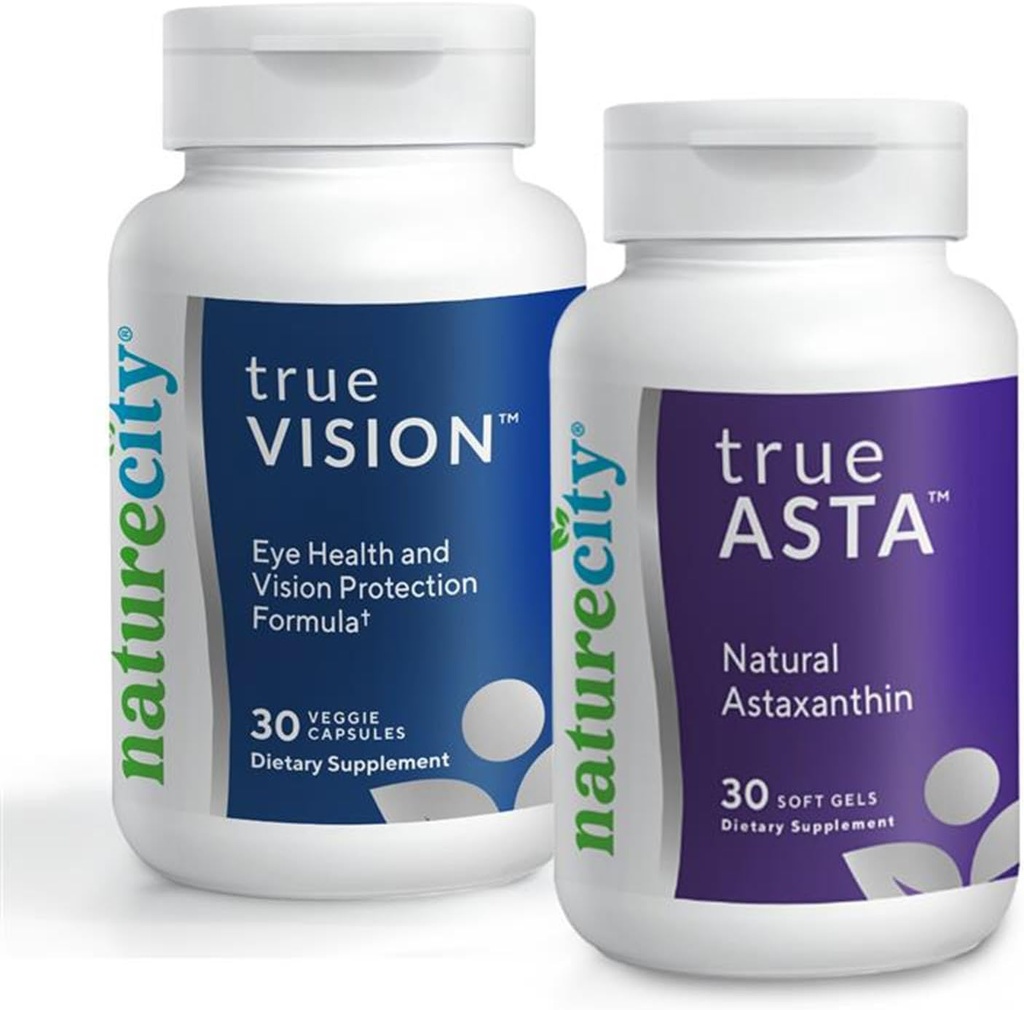 NatureCity Vision Support Bandle ; TrueVision Acu veselības formula, 30 Veggie kapsulas + TrueAsta Marine