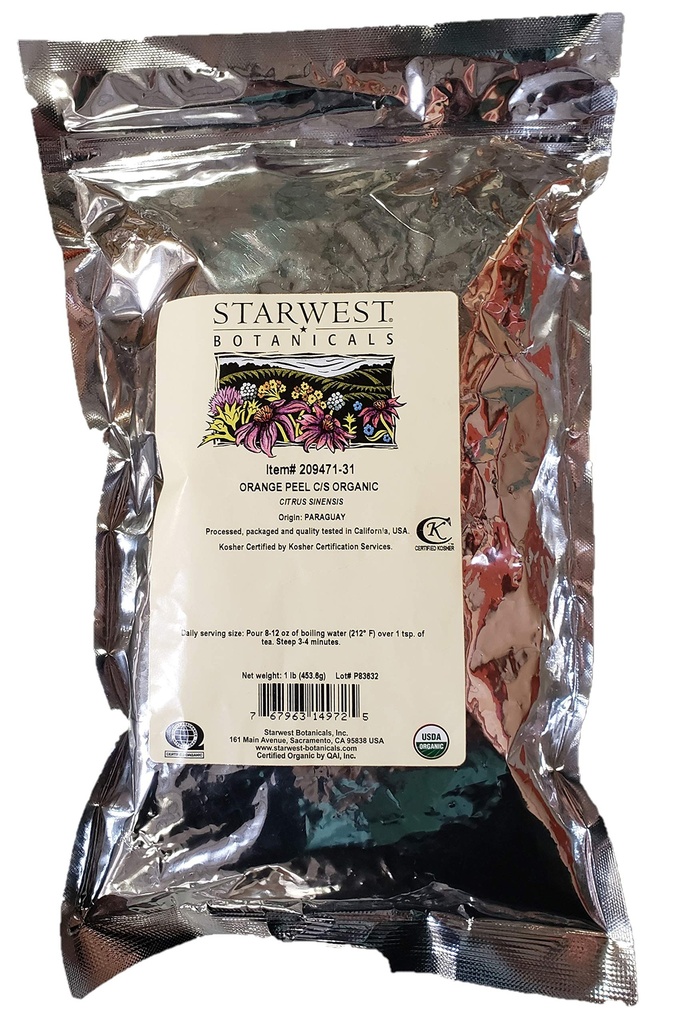 Orange Peel Powder Organic - Citrus sinensis, 1 lb,(Starwest Botānika)