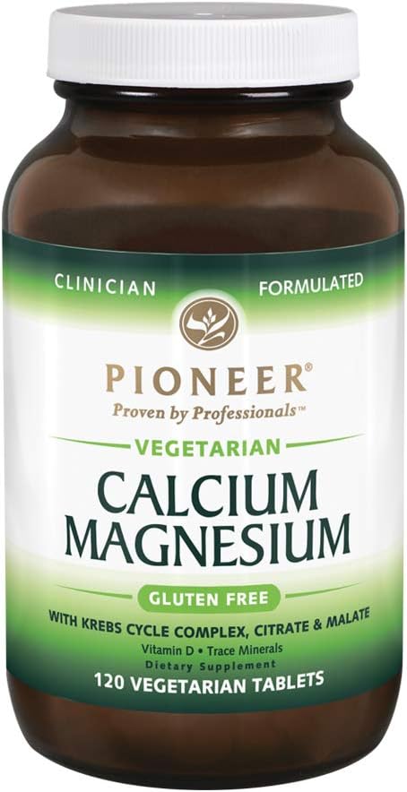 Pioneer Cal Mag & Vitamīnu D - kalcija un magnija papildinājums pieaugušajiem - Augsta Absorbcija -- apstiprināta bez lipekļa - 120 Veģetārās tabletes