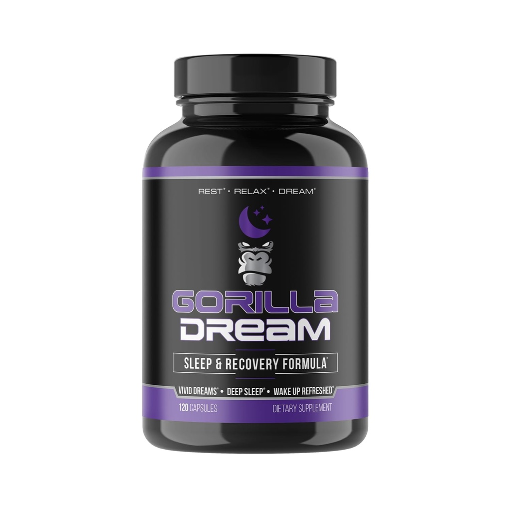Gorilla Mind Dream miega papildinājums (120 kapsulas) - Nootrop infūzijas visaptverošs miega un atjaunošanas papildinājums - GABA, Melatonīns, Valerian Root, Magnijs, L-Teanīns, Sensorils, Ashwagandha & More