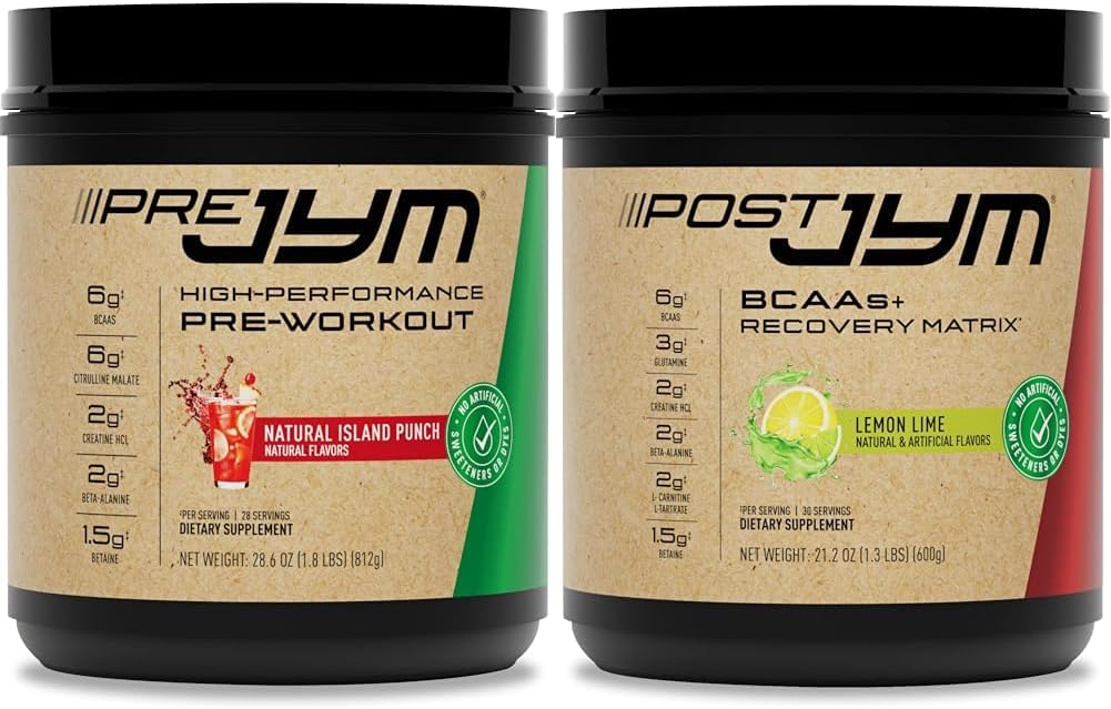 JYM Pre Workout, Post Workout, un BCAA muskuļu ēkas papildinājumi Bandle ar Pre JYM pulveris, Post JYM Active Matrix, 30 Kalpo katru