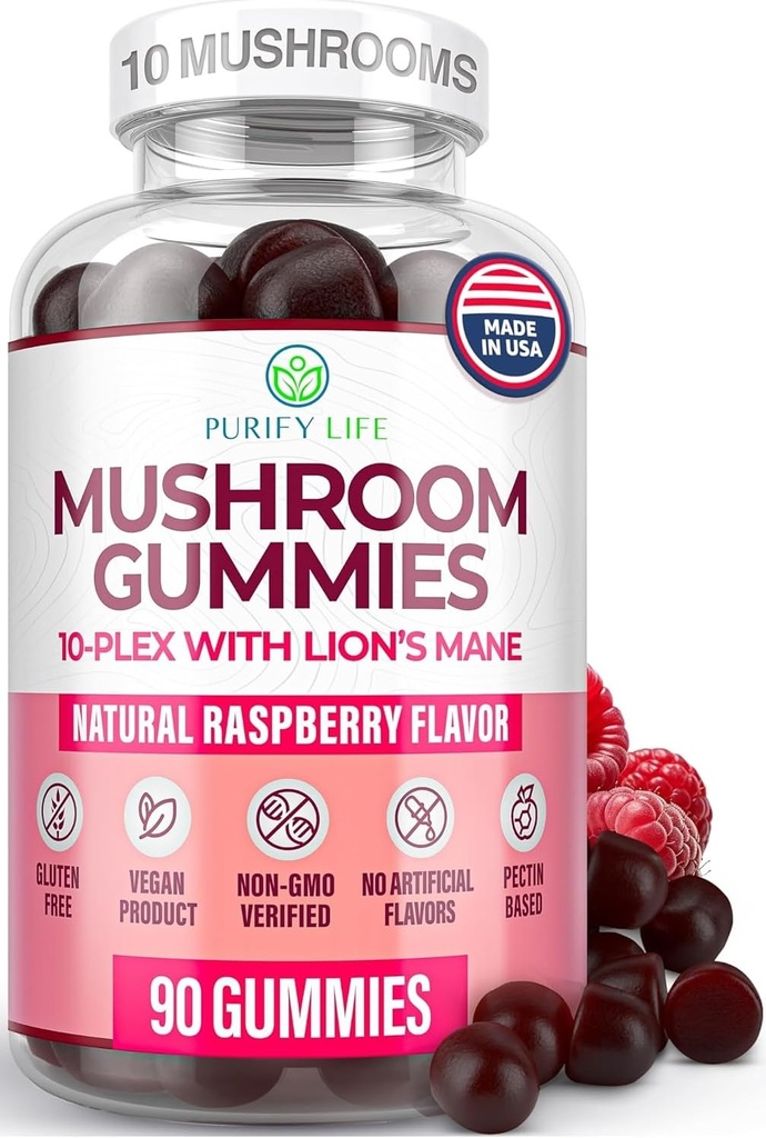 Pasaules pirmais sēņu komplekss Gumijas - 10x Sēņu papildinājums w Lions Mane (90 košļājamās rotaļlietas 2500mg/serving) Nootropo smadzeņu papildinājums, Imūnsupport & Stress Relief - Aizvietot tabletes un kapsulas, 7-Keto