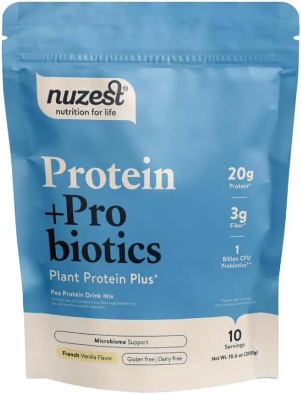 Nuzest - proteīns + probiotikas - Gut veselība - Superfood pulveris augu proteīns Blend - 300g / 10.6 oz Pouch (10 Kalpojumi) (franču Vanilla, 300g)