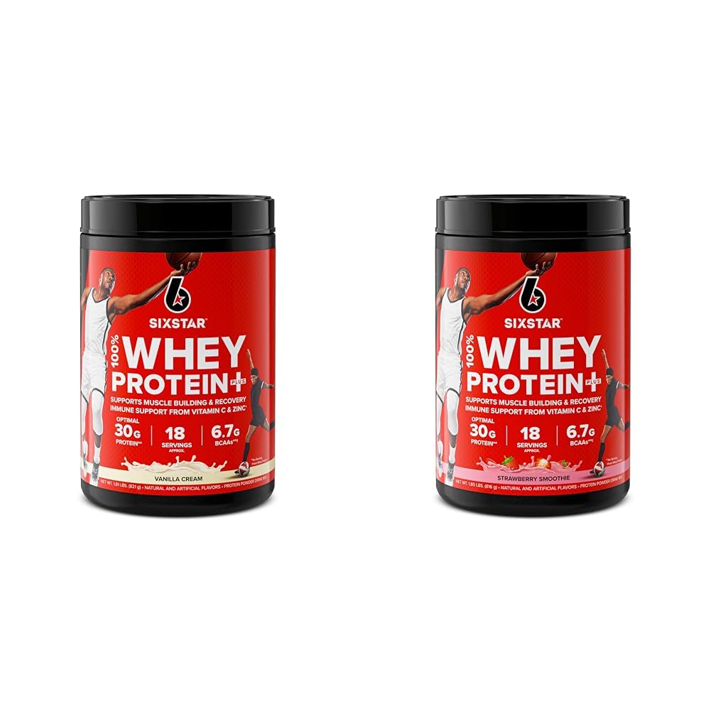 Six Star Elite Series 100% Whey Protein Plus Vanilla Cream 1.8lbs ASV un Elite Series 100% Whey Protein Plus Strawberry Smoothie 1.8lbs ASV
