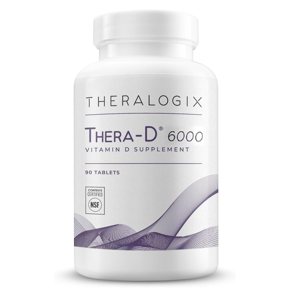 Theralogix Thera-D 6000 D vitamīna papildinājums - 6000 SV (150 μg) D3 vitamīna tabletes - 90 dienu iepakojums - Imūnās palīdzības papildinājums sievietēm un vīriešiem - AIDS Kaulu un sirds veselība - NSF Sertificēts - 90 tabletes