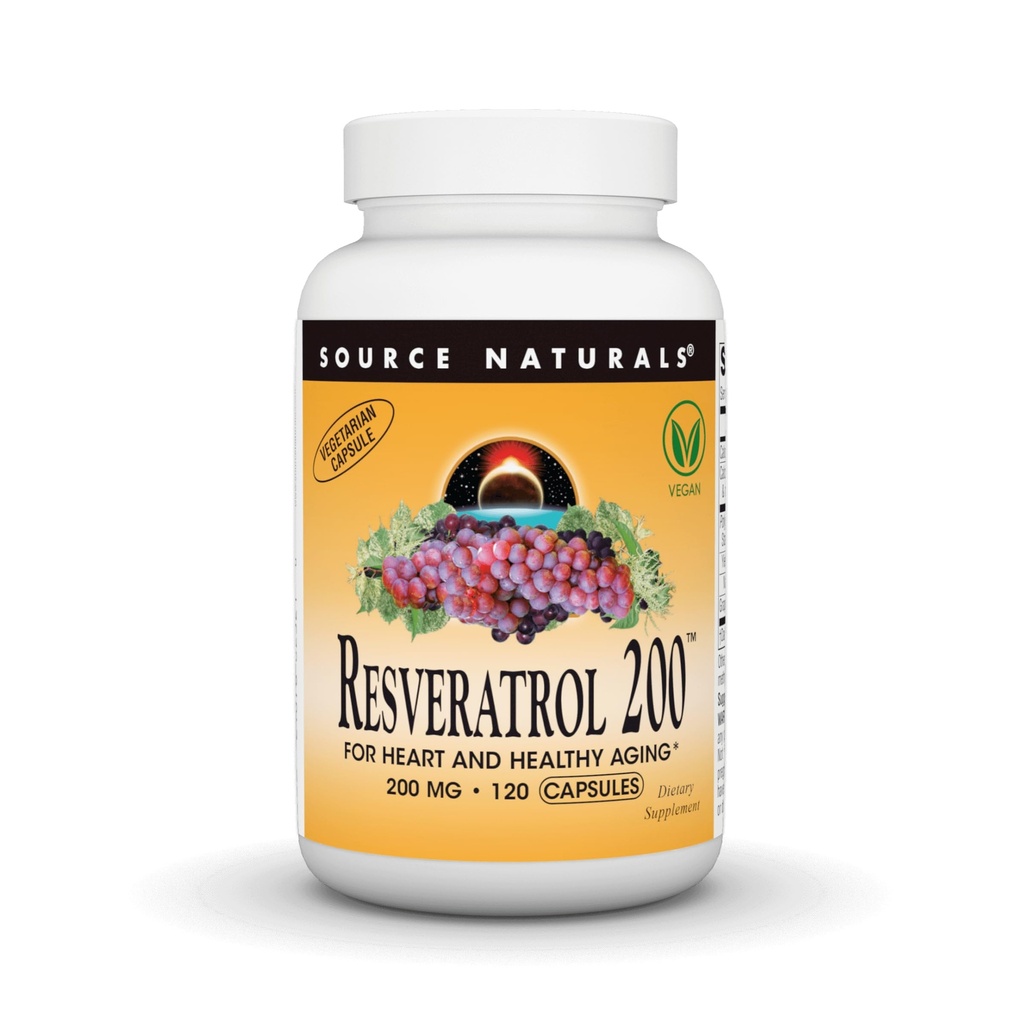 Avots Naturals Resveratrol 200 mg sirds un veselīga novecošana - 120 Veģetārās kapsulas