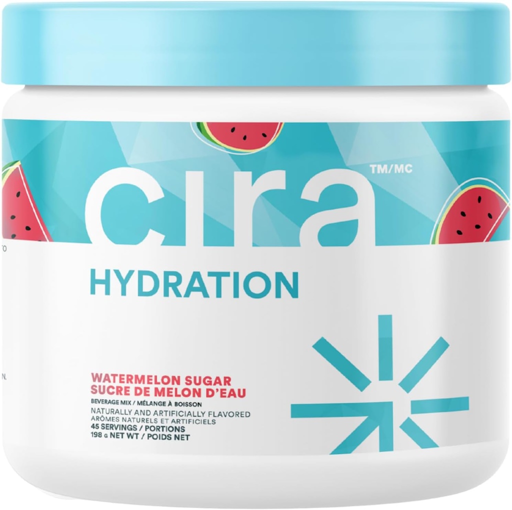 Cira Hydration Powder (45 Servings) - Elektrolītu dzēriens Sajauciet ar Himalaju Sāli dehidrācijas atvieglošanai un atjaunošanai - Arbūzu cukurs
