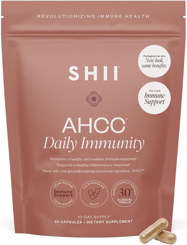 SHII AHCC Daily Immunity, 10 dienu piegādes – Vegan, bez lipekļa Imūnsupporta papildinājums ar AHCC, Imūnsistēmas atbalsts no funkcionālās šitake sēnēm, veicina imūno reakciju un šūnu veselību