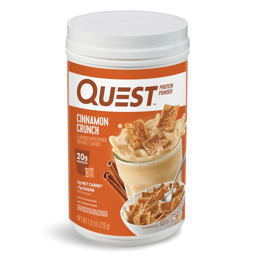 Quest Nutrition Cinnamon Crunch Protein Powder, 20g Protein, 2g Neto ogļhidrāti, 1g cukura, zems ogļhidrātu līmenis, bez lipekļa, 1,6 mārciņas, 24 Kalpo