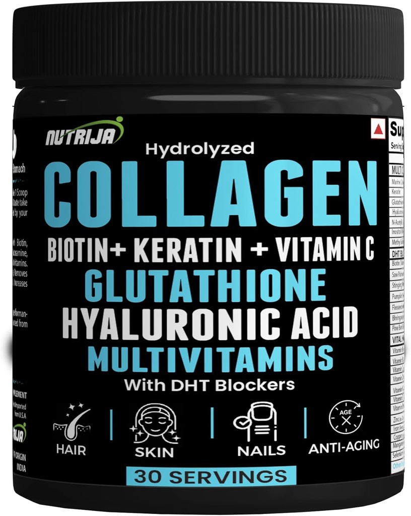 Kolagēna pulveris ar glutationu, hialuronskābi, C vitamīnu, E, cinku ar DHT blokatoriem un multivitamīniem - 30 Pasniedzieni (nearomatizēti)