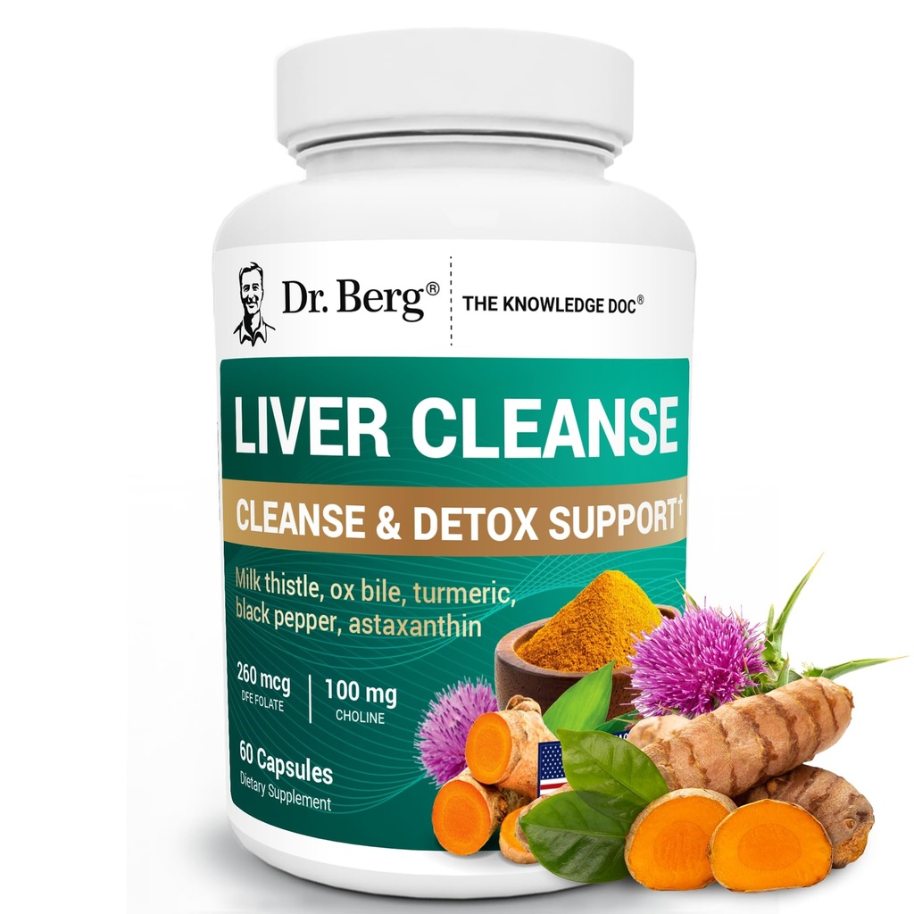 Dr. Berg Aknas tīrīt Detox kapsulas w/Unique Blend of Milk Thattle, Ox Bile & Folate - Aknu papildinājums Ietver kurkumas, melnos piparus un holīnu - 60 kapsulas