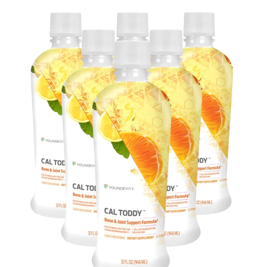 Youngevity Cal Toddy - Kalcijs (citrāts, fosfāts) Magnijs 1200mg/600mg - Vitamīni D-3, cinks, Vars, Kālijs, Borons & 70+ Trace Mineral Kofaktori - Atbalsta kaulu veselību - 32 Fl Oz (iepakojums 6)