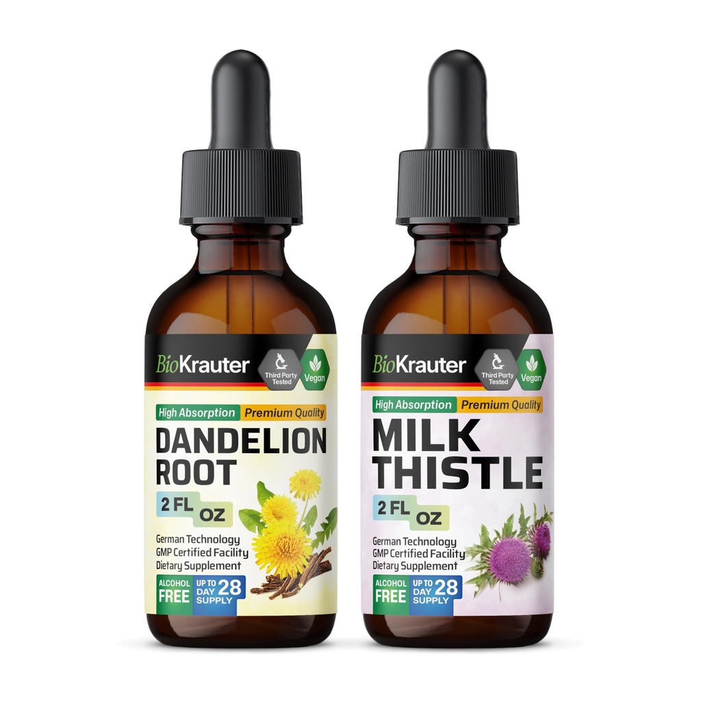 BIO KRATER Dandelion Tincture 2 Fl. Oz. & Milk Thistle Tincture 2 Fl. Oz.
