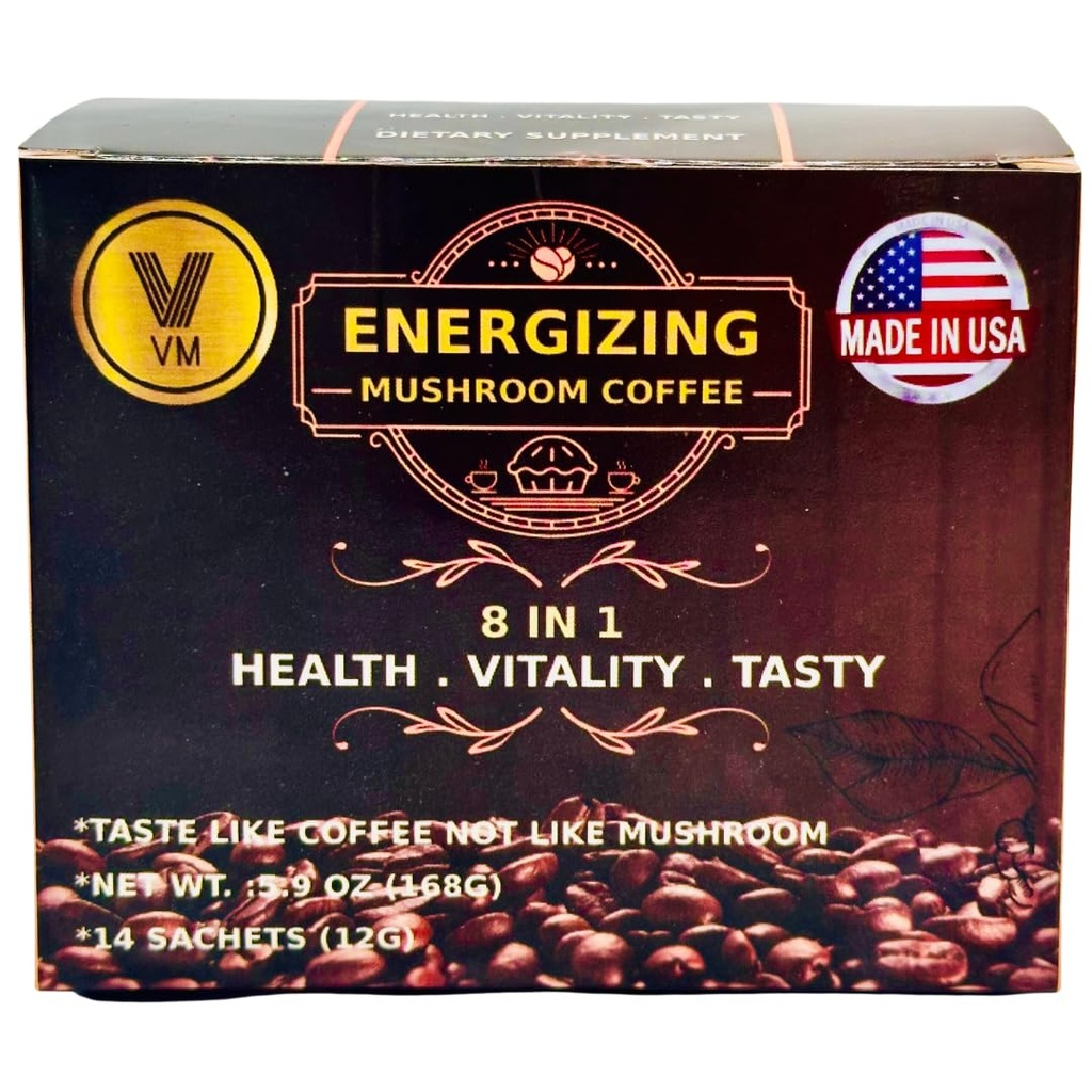 VM Energizing Sēņu kafija-Reiši ar žeņšeņs & Carbo Mix-Instant kafiju. Dabiskā Ganoderma ar Instant Cafe.Diētiskā papildinājums.8-in-1 Sēņu kafija. Samaisa kafijas bioloģisko klasiku. Ražots ASV.(14) S