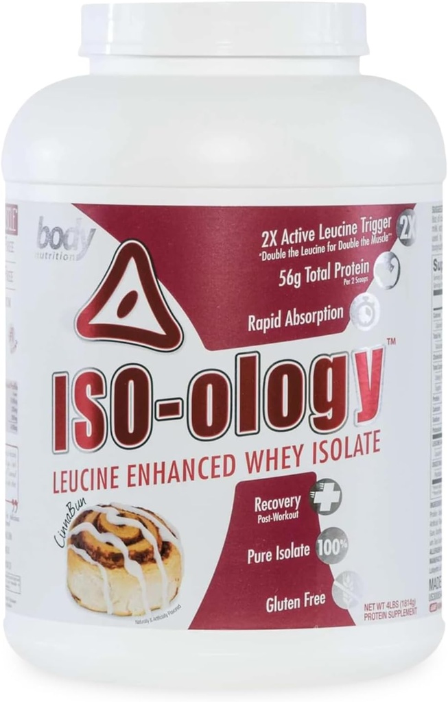 Ķermeņa uzturs ISO-Ology, Leucine-Enhanced Whey Isolate Protein Powder, post-Workout Recovery Papildinājums, izolēta zāle Fed Whey, Cinnabun Flavor, 4lb