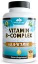 NaturaLife Labs vitamīns B-komplekss ar C vitamīnu un folijskābi – ietver B1, B2, B3, B5, B6, B7, B9 un B12 – 100 kapsulas, veganu, ne- GMO, bez lipekļa