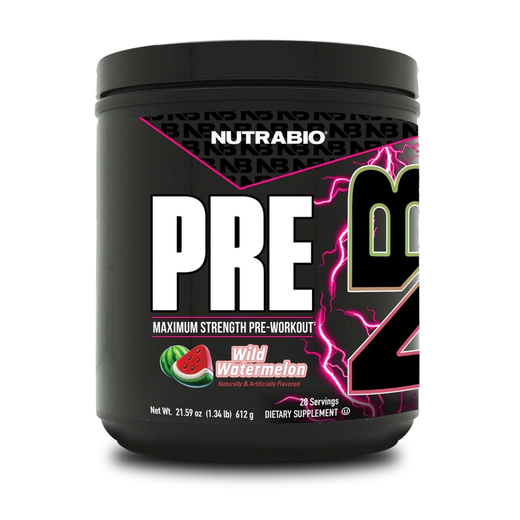 NutraBio pirms treniņa Pulveris, arbūzs, sprādzienbīstama enerģija, lāzera fokuss, ekstremāli sūkņi; pirms treniņa vīriešiem un sievietēm;