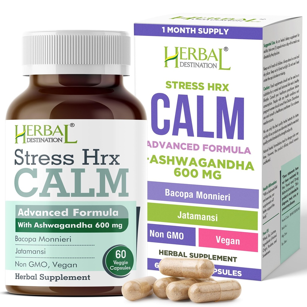 Stress Hrx, Ashwagandha papildkapsula, augu Destination Stress Relief - 60 Skaits