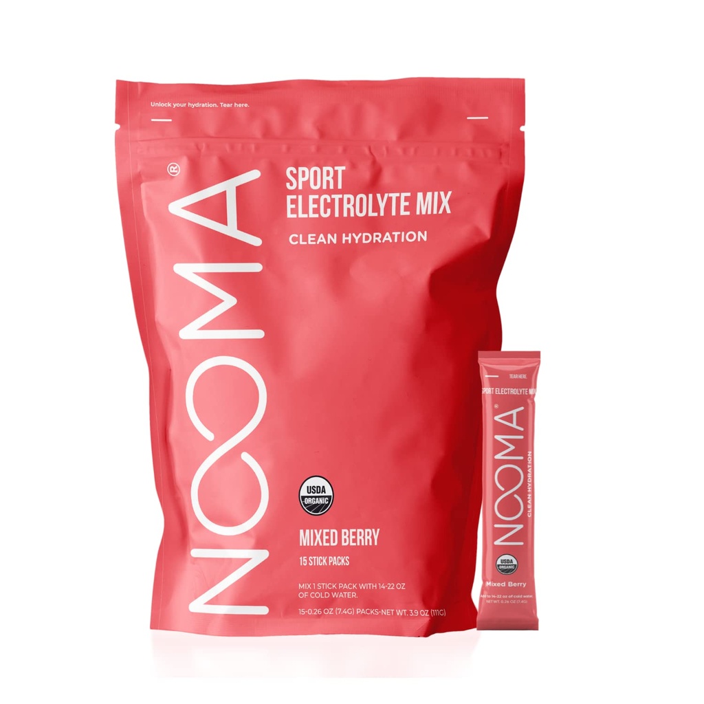 NOOMA Organic Sport Hidratēšanas maisījums ; Hidratēšanas paketes ar pievienotu cukuru; Elektrolītu pulveris; Hidratēšanas pulveris ar 25 kalorijām; 15 Skaits ; Jauktas ogu