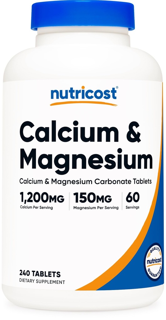 Nutricost kalcija un magnija karbonāts 240 tabletes, 1200mg Ca un 150mg Mg uz vienu apkalpo, 60 Servings- Gluten bezmaksas, nav GMO