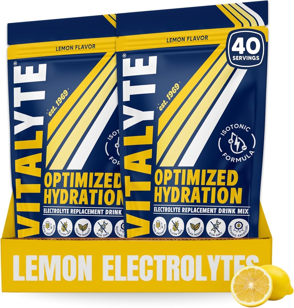 Vitalyte Electrolyte pulvera maisījums, izotonisks elektrolītu hidrācijas maisījums, bez glutēna pēc glutēna pulvera maisījums, iepakojumā 2, 35 oz. Katrs, Citronu Liesmas