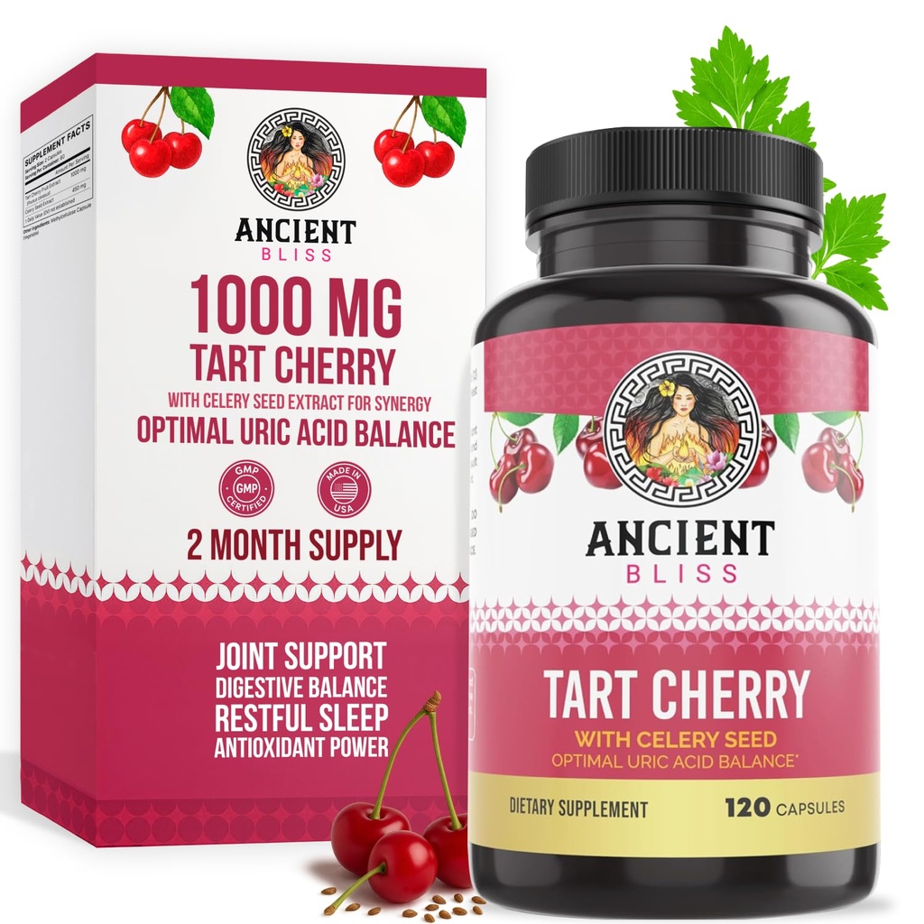 Senās Bliss Tart Cherry Kapsulas, Iekaisums un locītavu atbalsta papildinājums vīriešiem un sievietēm, Tart Cherry papildinājums atbalstam Gremošana, Miega & Vitality (120 kapsulas)