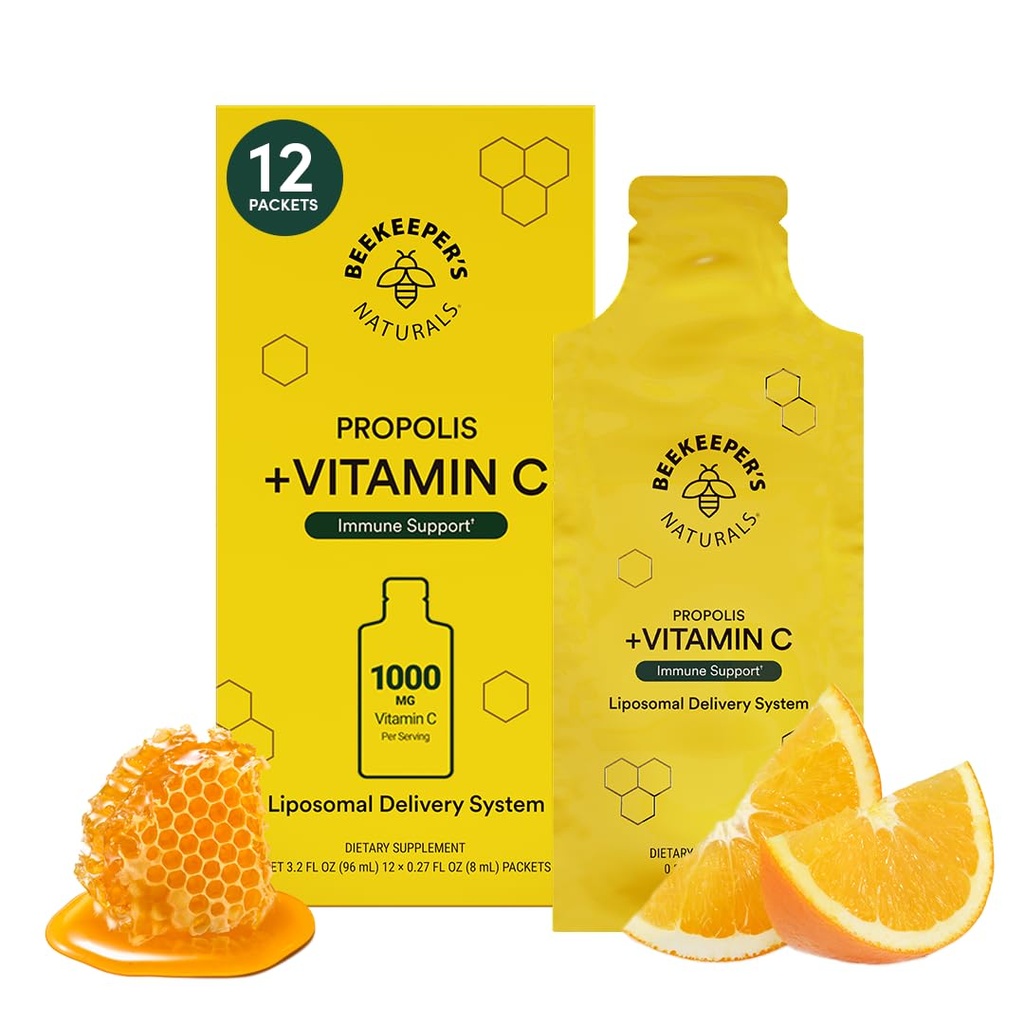 Propolis Liposomālais C vitamīns pēc biškopja Naturals, 1000mg C vitamīns, Propolis & Organic Honey, superlādēts Imūnais atbalsts un palielināta bioloģiskā pieejamība Max Absorbcija, 12 Ct