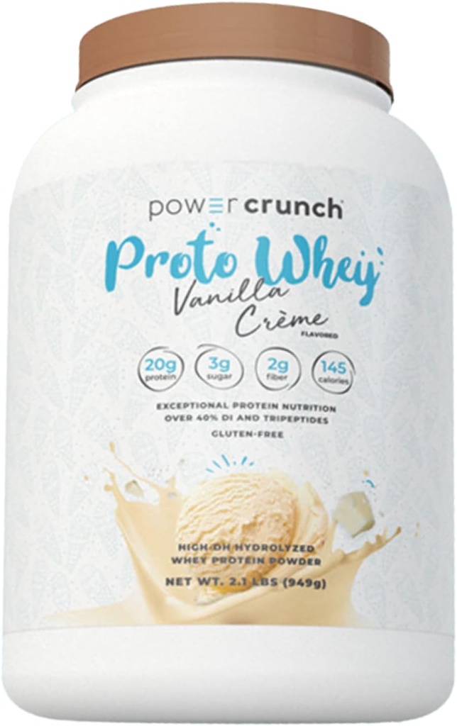 Power Crunch Proto Whey Vanilla Crème Olbaltumvielu pulveris, 20g Olbaltumvielas, 26 Kalpo 1 Konteiners 2,1 LBS (949 g)