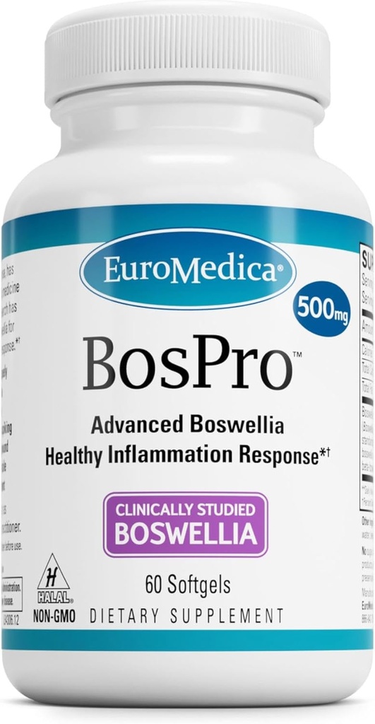 EuroMedica BosPro - Boswellia Serrata ekstrakta papildinājums - Uztura papildinājums veselīgam plaušu atbalstam - Augu Papildinājums Formula - 60 Softgels