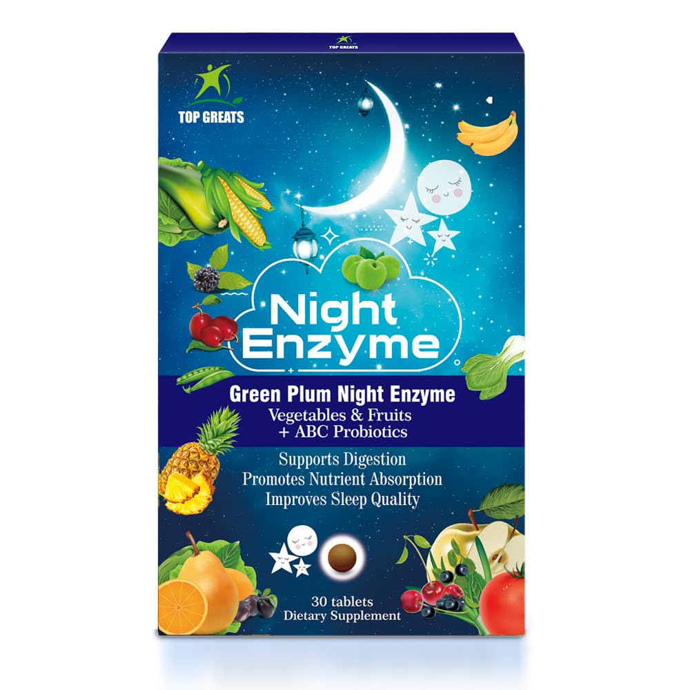 Nakts enzīmi, dienas multi gremošanas enzīmi, zaļā Plūmju augļi un dārzeņi ar probiotikām, atvieglojums uzpūšanās, labāka miega kvalitāte, vīriešiem un sievietēm, veicināt gremošanas veselība- 120 tabletes