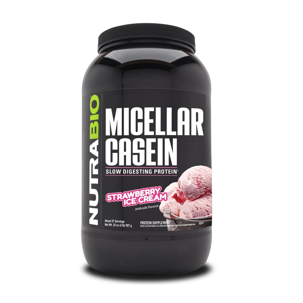NutraBio Casein Protein pulveris, Micellar Casien pulveris, 25g lēna Gremošanas proteīns, palīdz saglabāt jums pilnu, nakts muskuļu reģenerācija un izaugsme, BCAA & EAA, bez lipekļa, bez sojas, 2lb zemeņu saldējums