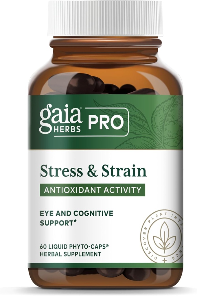 Gaia Herbs Pro Stress & Celms - Acu veselības atbalsts - Funkcijas Astaksantīns, luteīns, vīnogu sēklas & vairāk - Vegan, bez lipekļa un bez piena - 60 Šķidrie fitokapsulāti (60 Kalpo)
