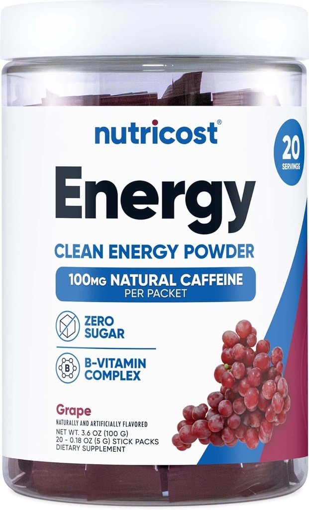 Nutricost Energy Complex Stickpack (20 Servējumi) Vīnogu uzlējumi - bez lipekļa + bez GMO