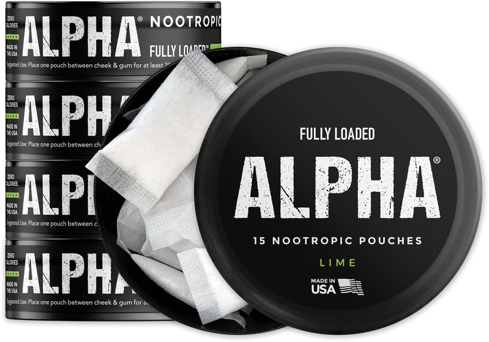 Pilnībā ielādēti Alfa Nootropie maisi (Lime) - 5 kannas - 15 maisiņi uz kannu - efektīva nootropiskā piegāde, Nic Pouch nomaiņa - ātrāka absorbcija, Alfa GPC, L-tirozīns, GABA