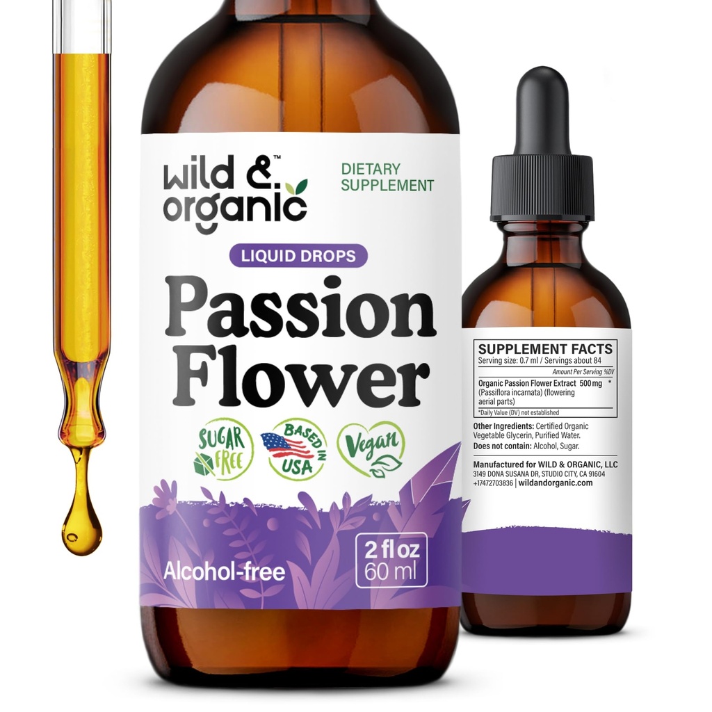Savvaļas un organisko Passionflower Tincture - Atvieglojošs Passion Flow Drops for Women - Šķidrā Passiflora Incarnata Herb - Vegan, Cukurs un bez alkohola Ekstrakcijas papildinājums - 2 fl oz