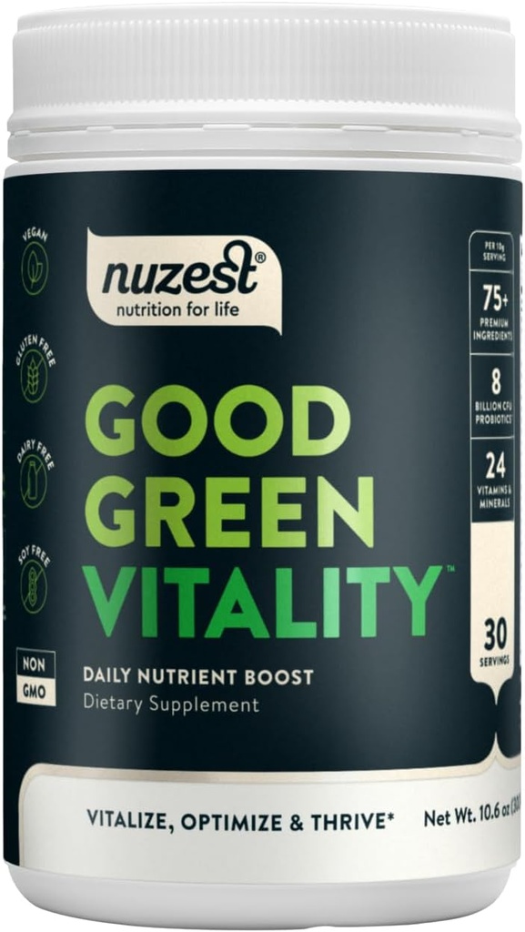 Nuzest Greens pulveris Laba zaļā Vitalitāte – Vitamīni, minerālvielas un superfoods – Vegan Multivitamīnu Papildinājums (300g)