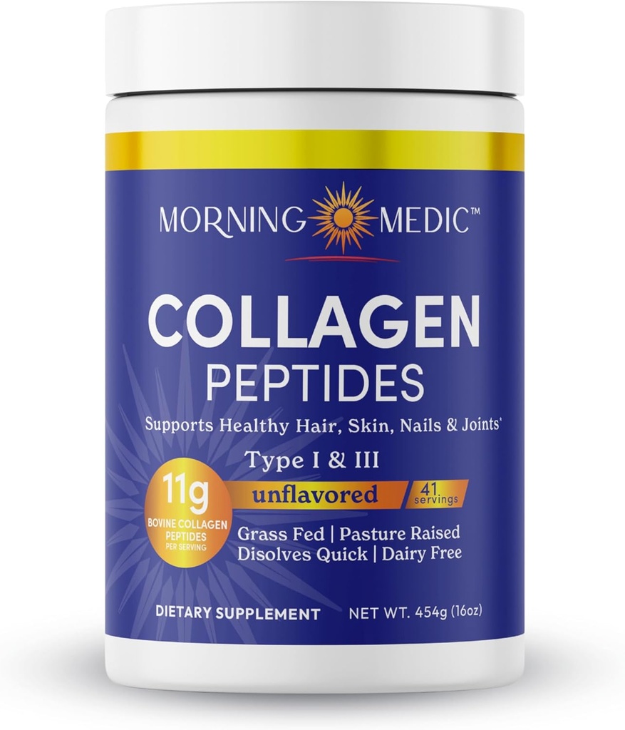 Ātra šķīdināšanas kolagēna peptīdi Pulveris - Atbalsta veselīgu matu, ādas, nagu, & locītavu, tips I & III, Neuzliesmojošs, 41 Kalpo, 16 OZ