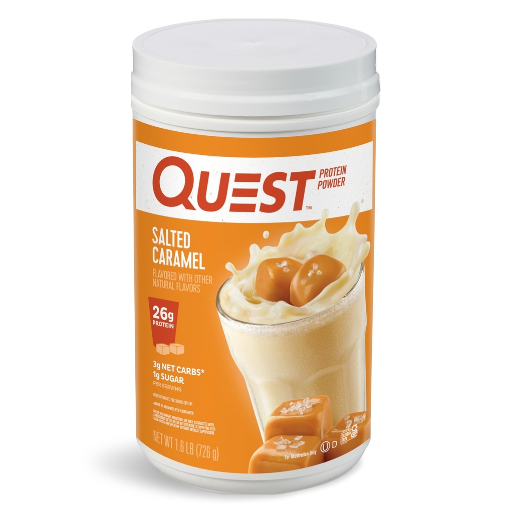 Quest Uzturs Sālītas karameles proteīna pulveris, 26g Olbaltumvielas, 1g cukura, zemu ogļhidrātu, bez lipekļa, 1,6 mārciņas, 24 Kalpo