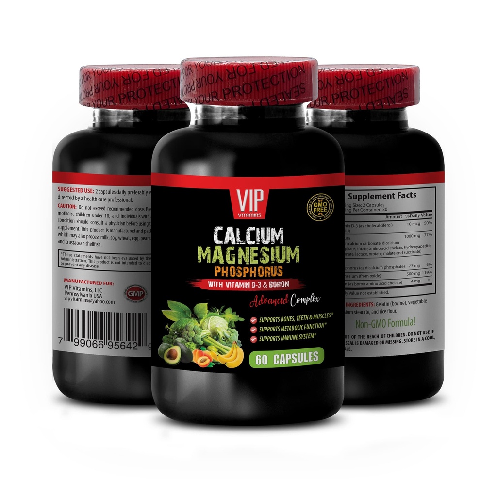 Kaulu un locītavu vitamīni - kalcija magnija fosfors, ar vitamīnu D-3 un boru Advanced Complex - fosfors Magnijs, kalcija magnija papildinājums, kalcija magnija kālija 1 Bot 60 kapsulas