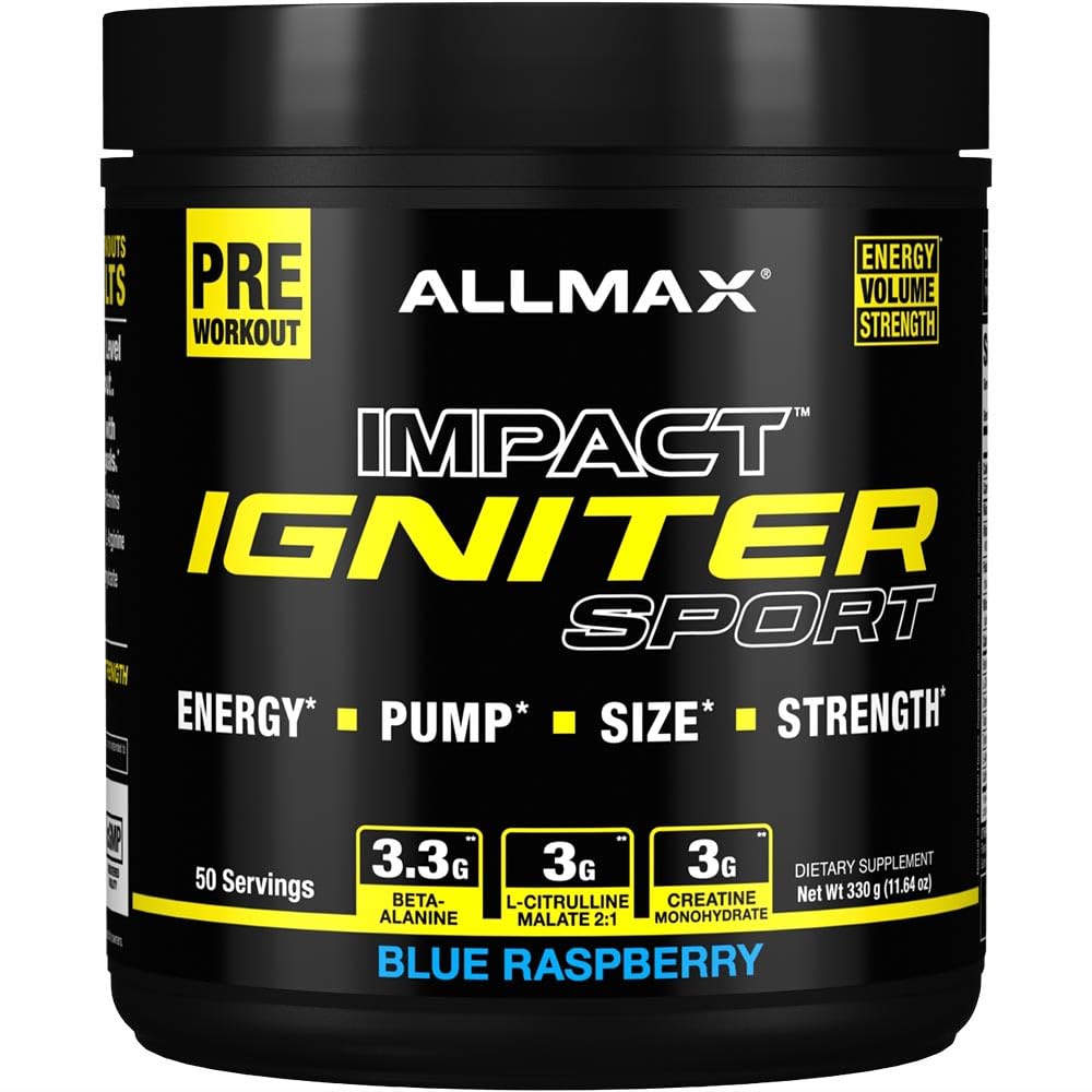 ALLMAX IAGITER Sports, Zilais Avenes - 330 g - Pirms-darbs Formula - ar kofeīnu, L-citrulīns, L-arginīns, kreatīns un beta alanīns - līdz 50 Kalpo
