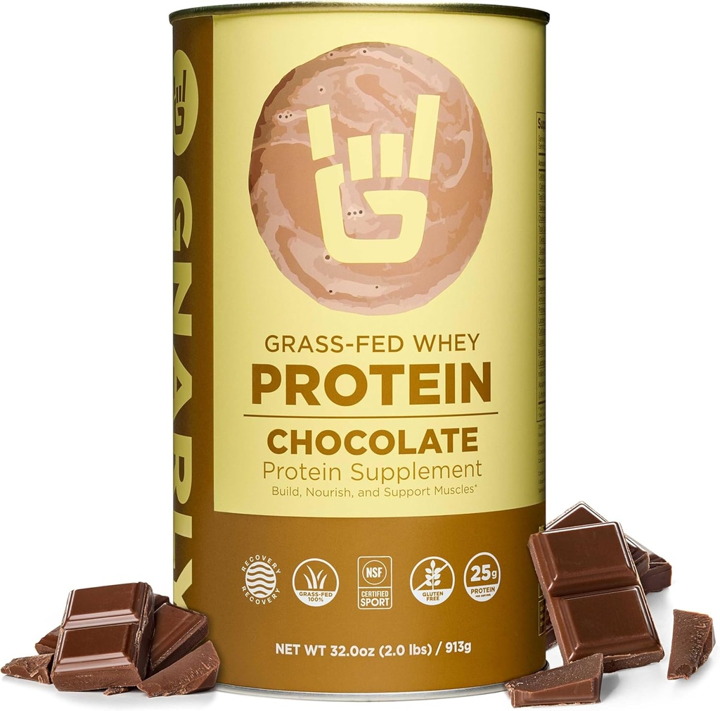Gnarly Nutrition Chocolate Protein Powder – NSF Sports Sertificēts – 25g Olbaltumvielas, Muskuļu remonts – Zāles Fed Sūkalu Pulveris, Gluda garša – Šokolāde, 32 oz
