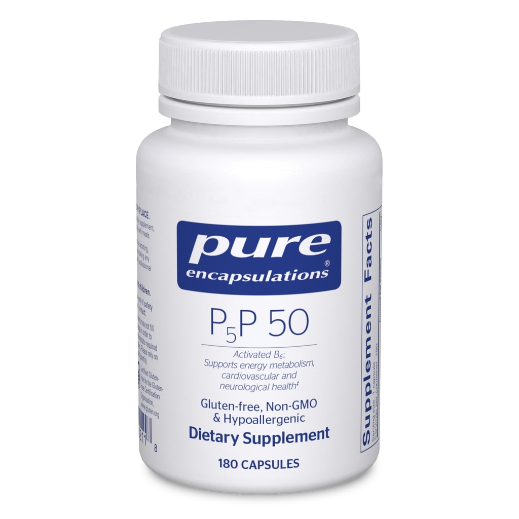 Pure Encapsulations P5P 50 - aktīvs vitamīns B6 - atbalsta enerģijas vielmaiņu un smadzeņu veselību* - bez lipekļa un ne-GMO - 180 kapsulas