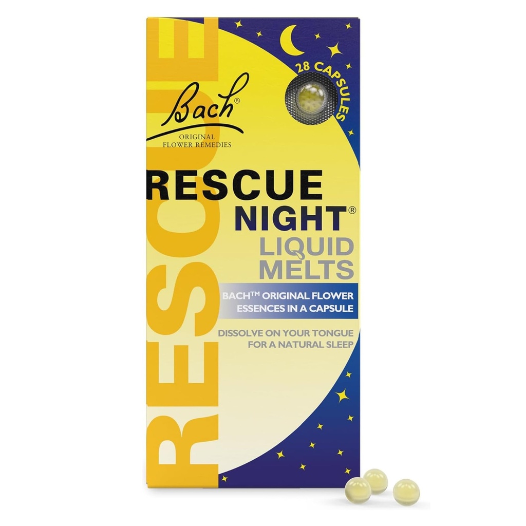 Bach RESCUE SLEEP šķidrie kausējumi, dabīgā apelsīna vaniļas flavors, dabas miega līdzeklis, stresa atvieglojums, homeopātisko ziedu ekstrakts, bez melatonīna, glutēna un cukura, nealkohols, nenarkotika, 28ct.