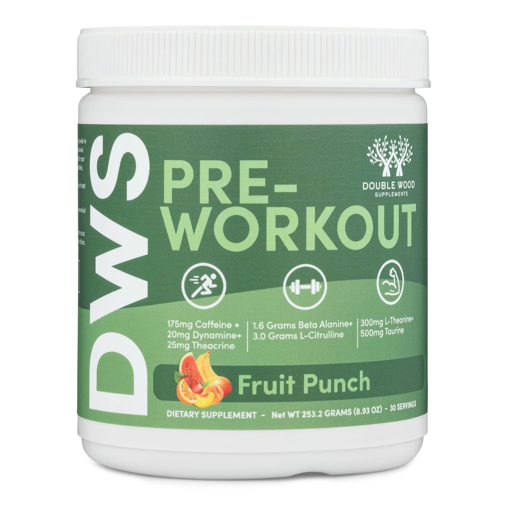 Pirms treniņa Pulveris vīriešiem un sievietēm (30 Kalpo kofeīna, Beta Alanine, L-Citrulline, Dynamine, L-Teanine, Taurine, Theacrine, & More) Pirms treniņa Pulveris ar Scoop ar Double Wood (Augļu Punch)