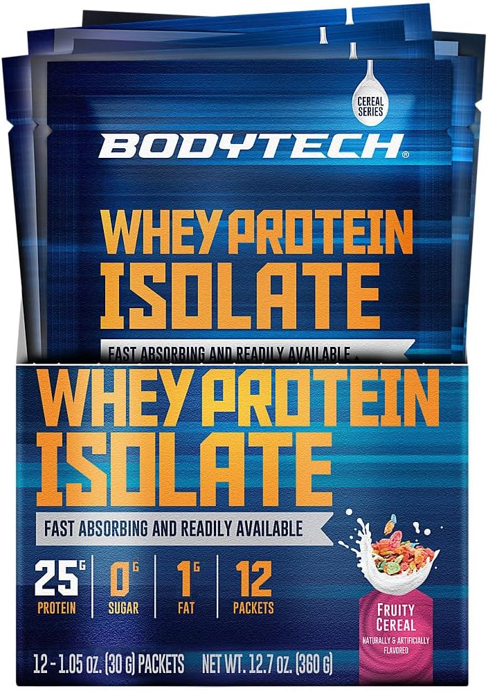 BODYTECH sūkalu proteīns Izolāta pulveris - Augļains graudaugs (divpadsmit 1,04 oz. paciņas)